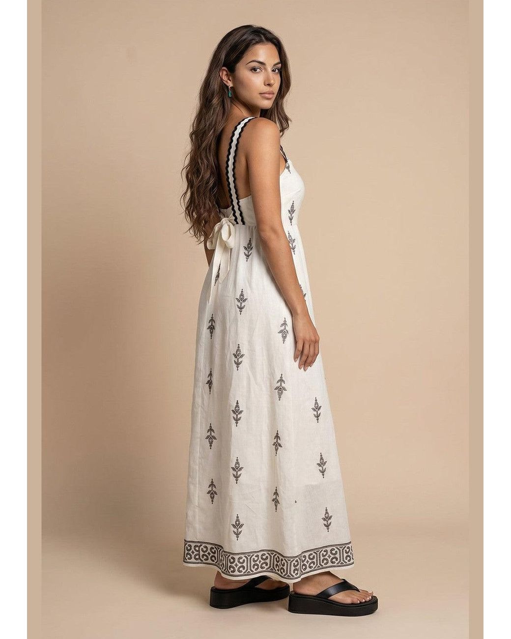 Urban Bliss Natural Embroidered Contast Trim Maxi Dress