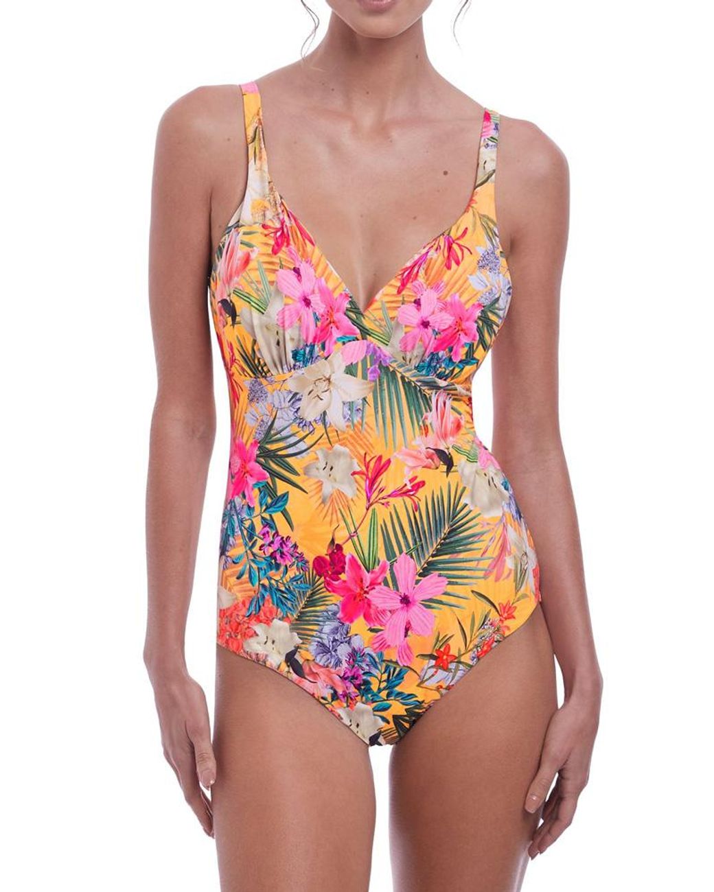 Fantasie Pink Anguilla Underwired Light Control Deep Plunge Swimsuit Saffron