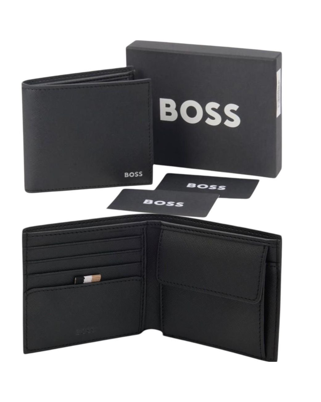 Boss Black Leather Wallet Zair_4Cc Bifold Credit Cardholder for men