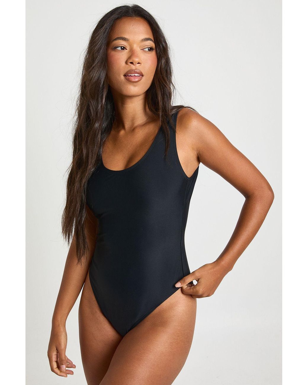Boohoo Blue Essentials Scoop Swimsuit