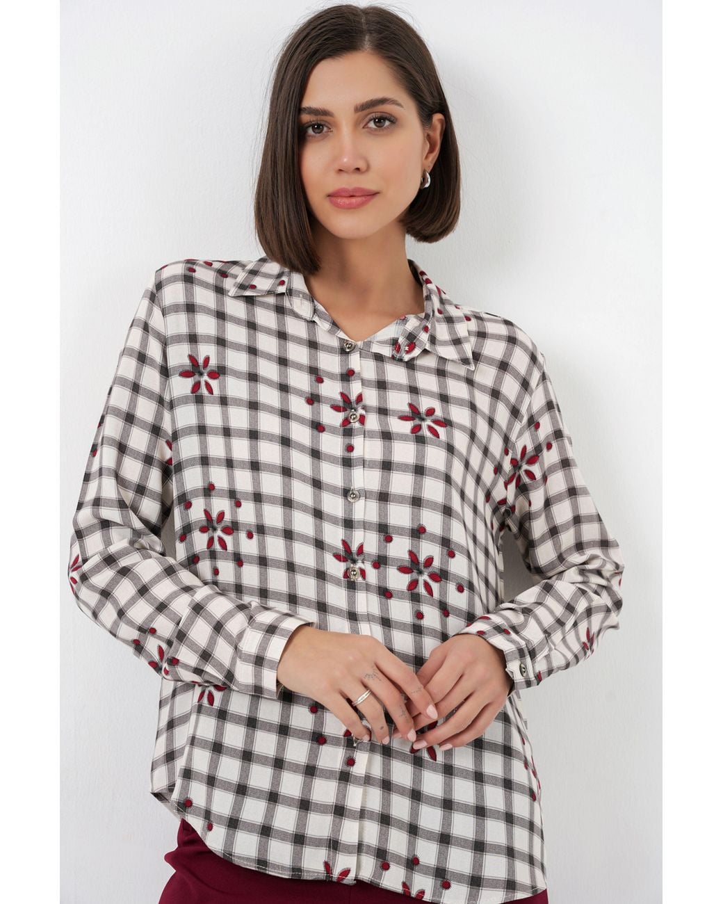 Bigdart Gray Plaid Button-Up Shirt With Collar