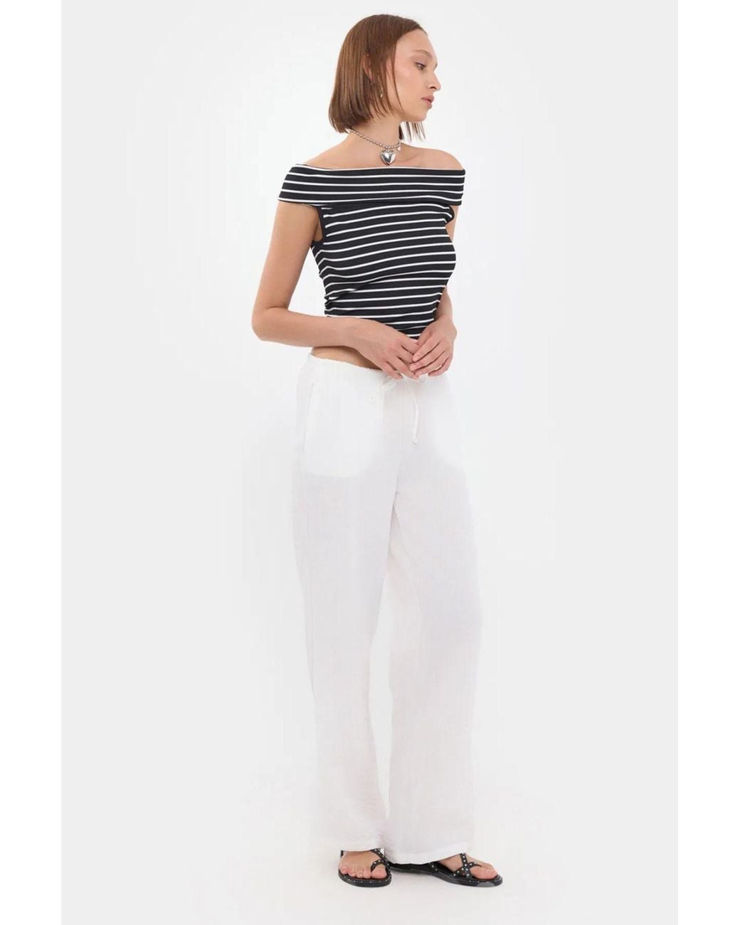 Hiccup Black Striped Off-Shoulder Top