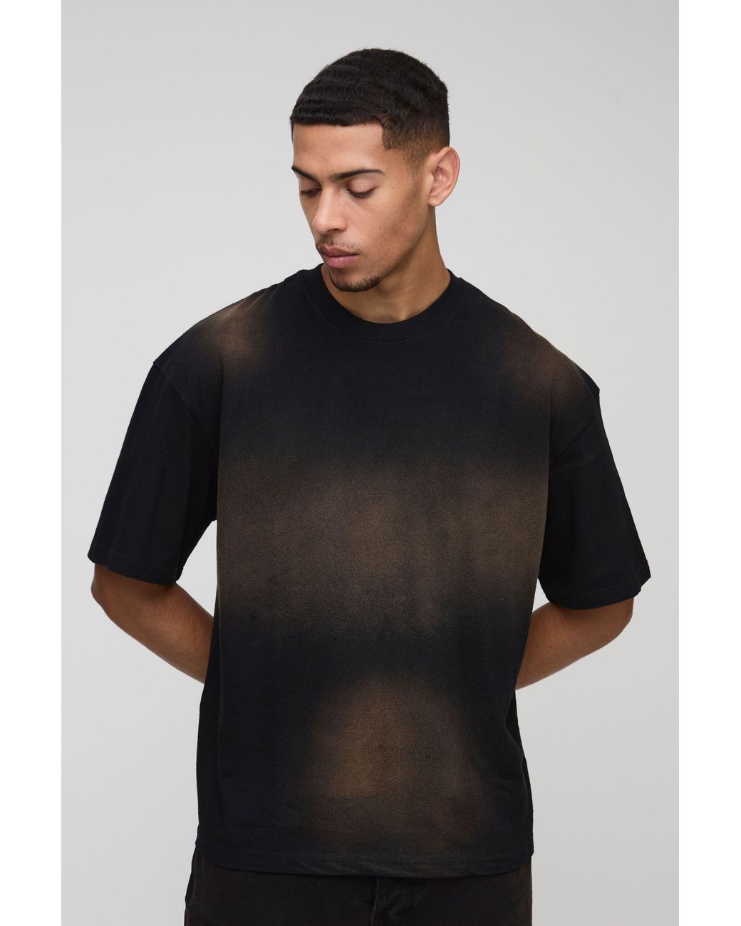 BoohooMAN Black Oversized Spray Wash Crew Neck T-Shirt for men