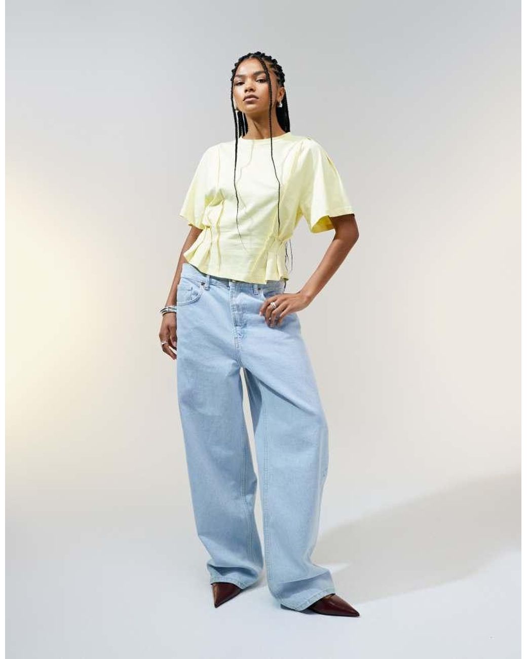ASOS Metallic Seam Detail Short Sleeve Corset Waist T-Shirt