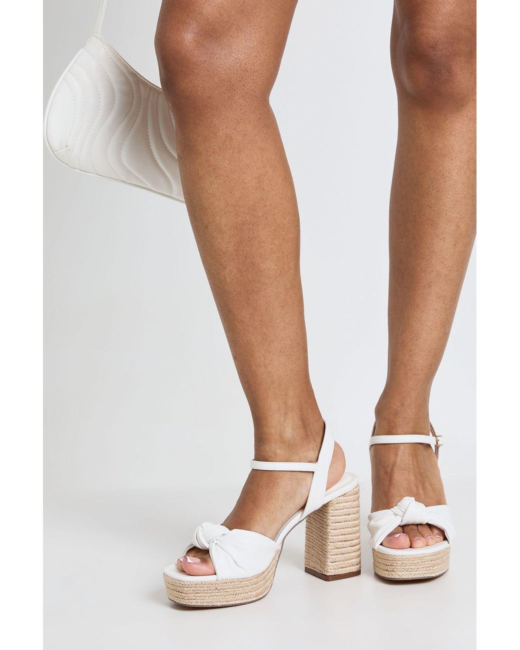 Boohoo White Knot Detail Platform Wedges