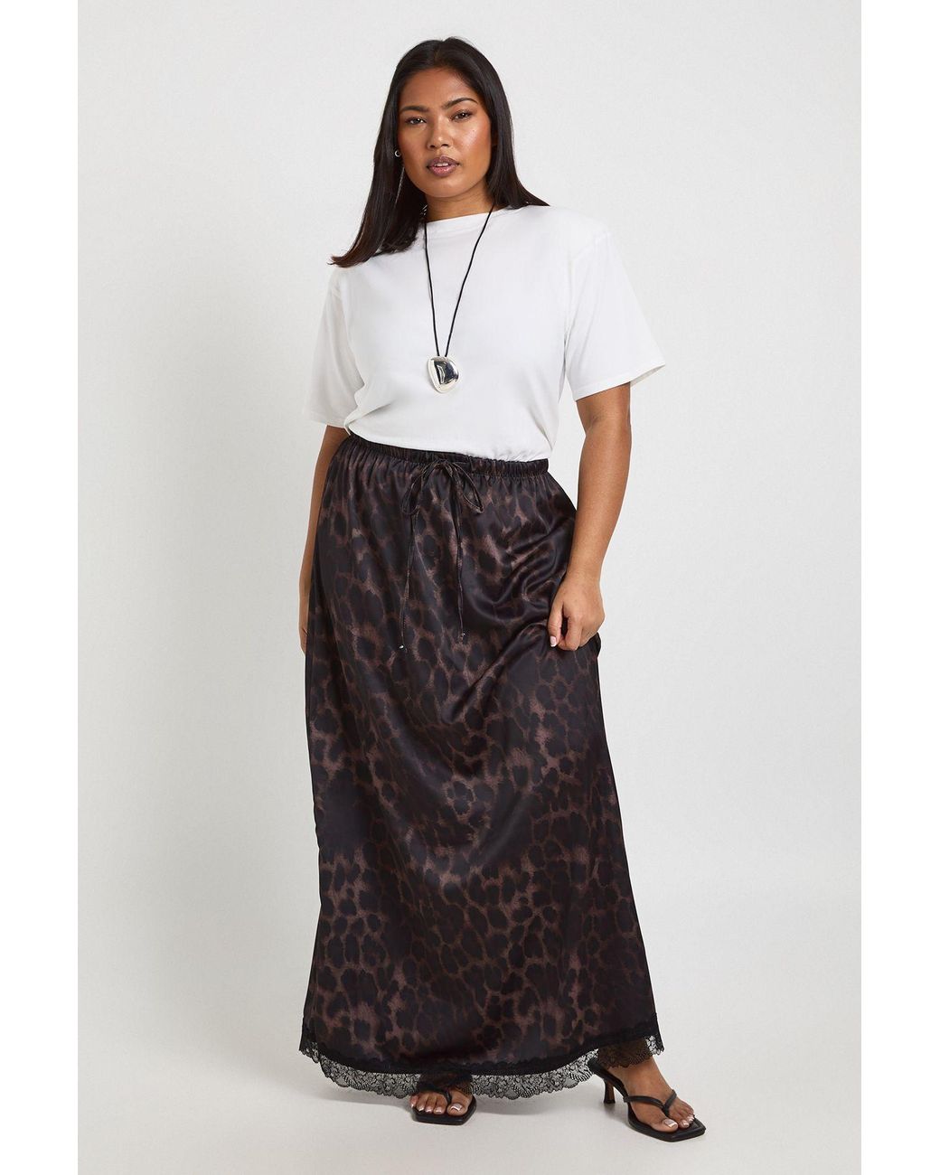 Boohoo White Plus Woven Leopard Lace Maxi Skirt