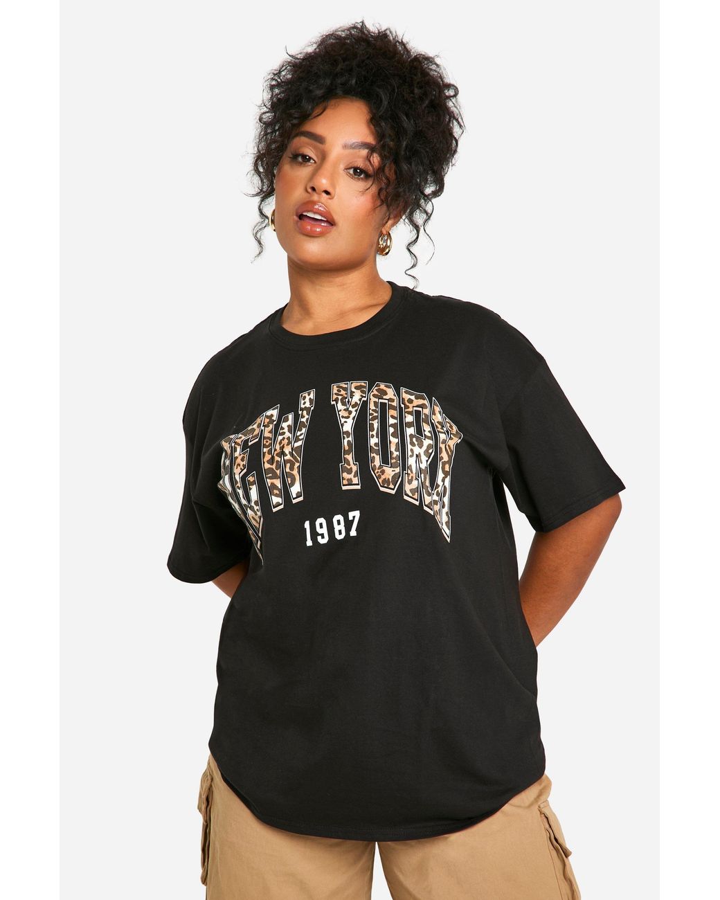 Boohoo Black Plus Leopard New York Oversized T-Shirt