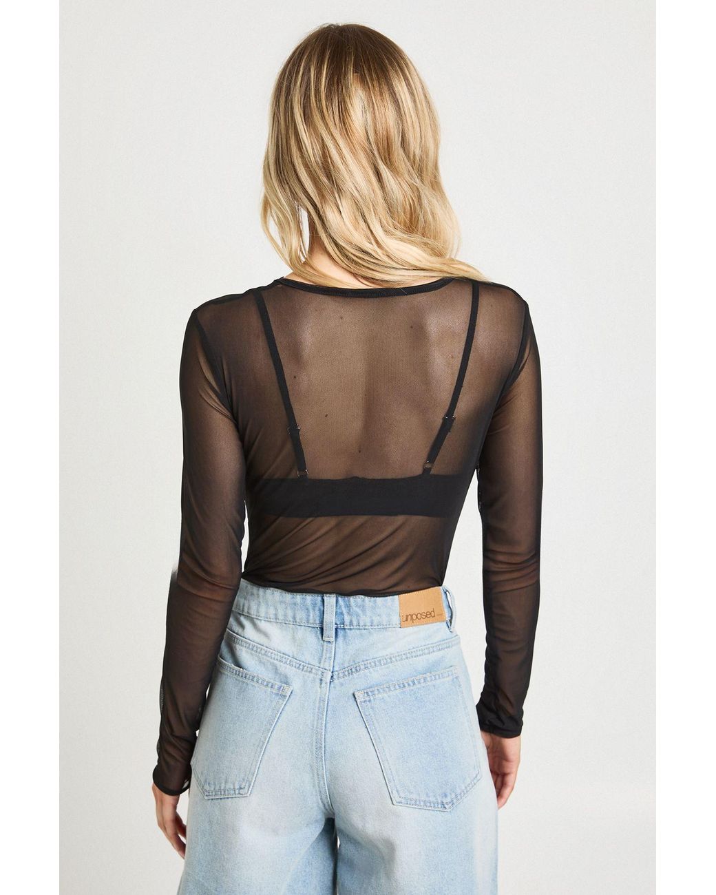 Boohoo Black Petite Basic Mesh Long Sleeve Bodysuit