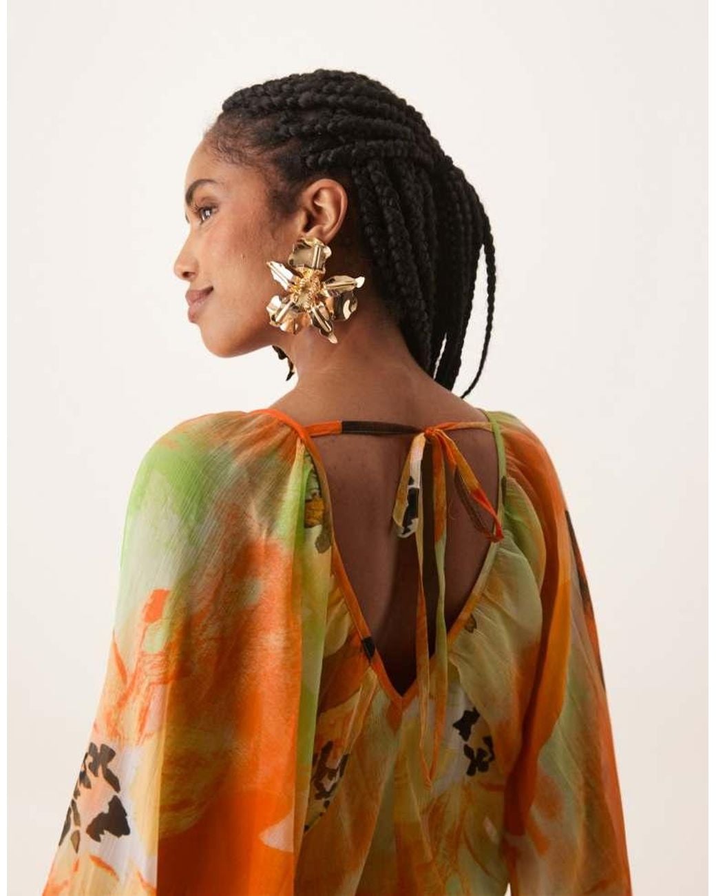 ASOS Orange Long Sleeve Puff Blouson Maxi Dress