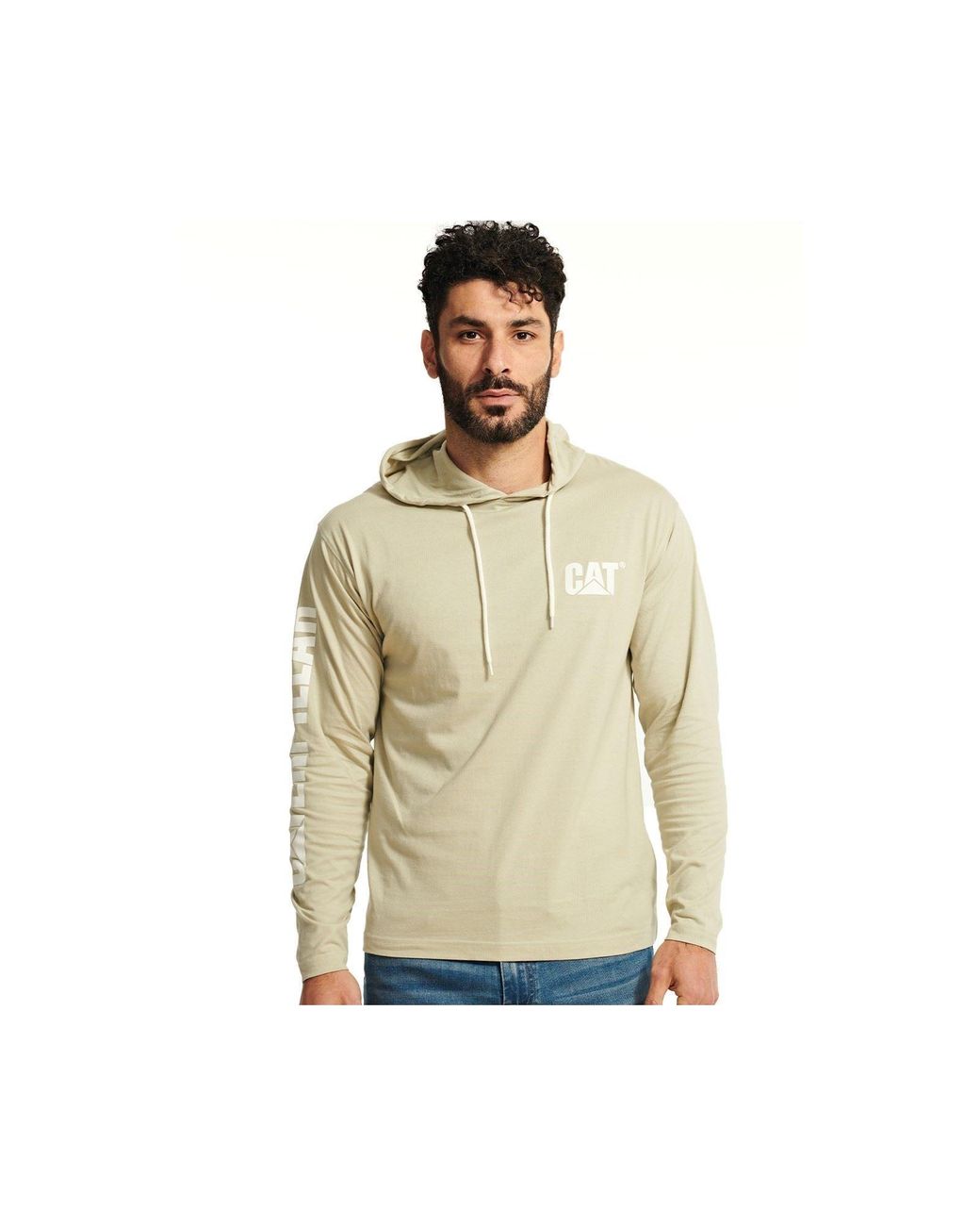 Caterpillar Natural Hooded Long Sleeve Cotton T-Shirt for men