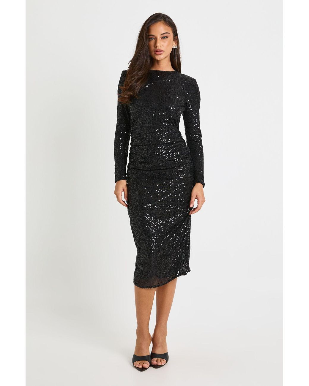 Boohoo Black Sequin Ruched Midaxi Dress