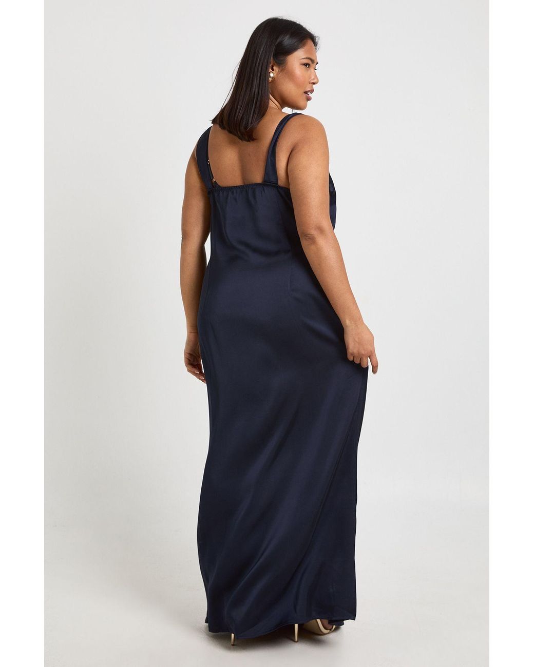 Boohoo Blue Plus Lace Trim Wrap Satin Maxi Dress