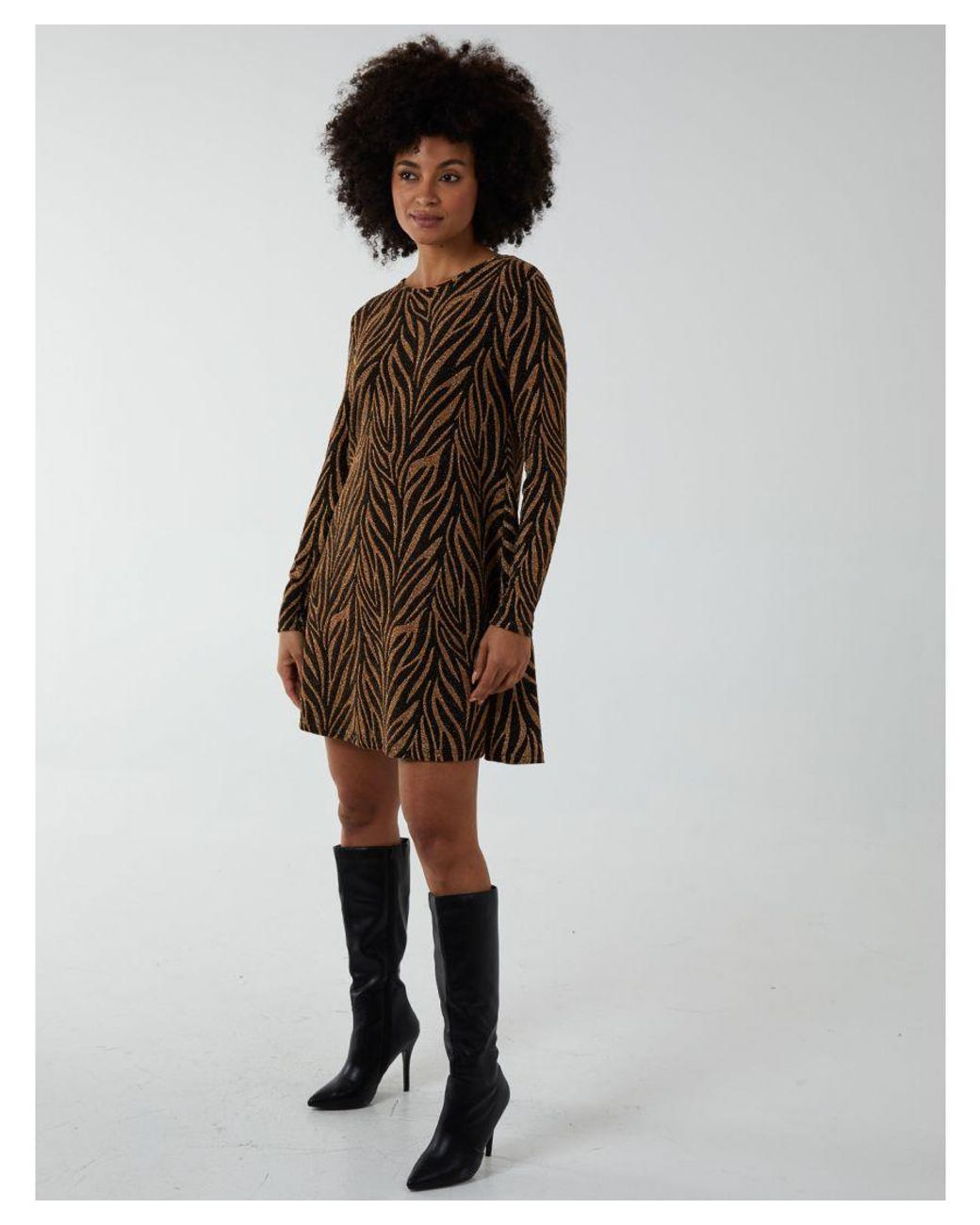 Blue Vanilla Brown Lurex Swing Mini Dress