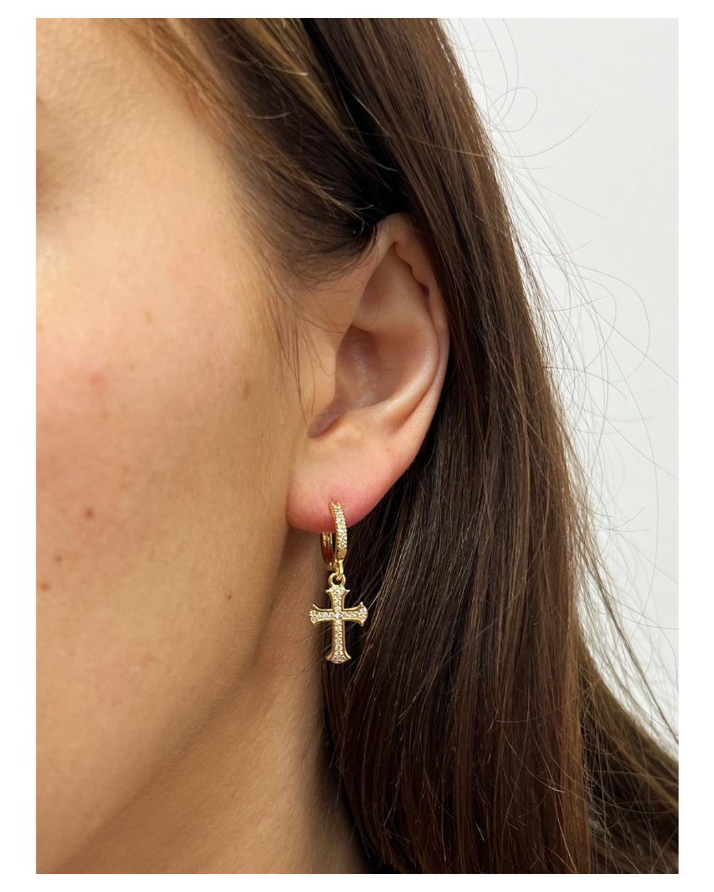SVNX Gray Cross Drop Earring On Hoop
