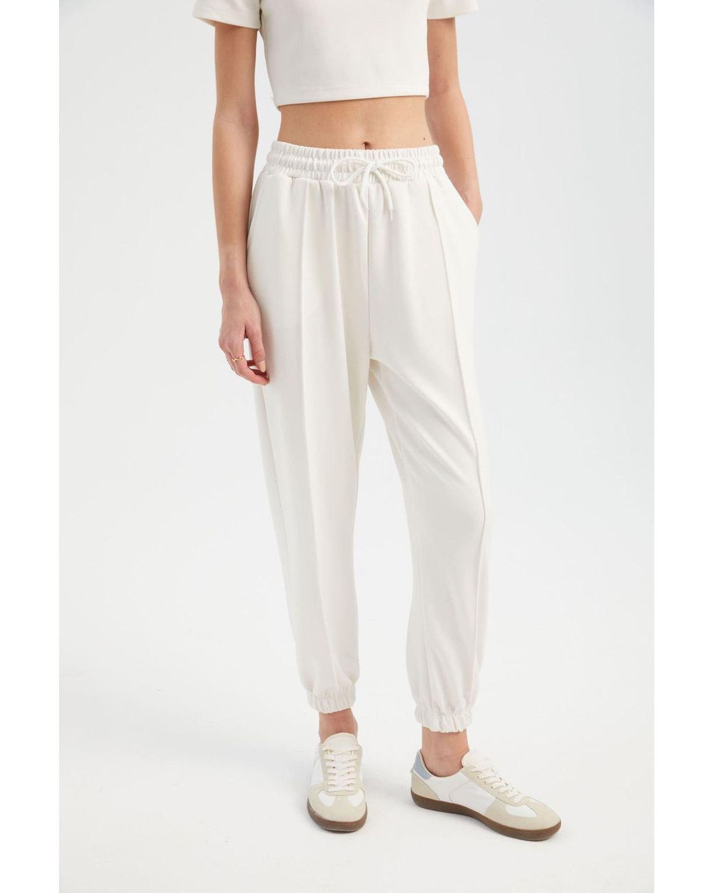 Hiccup White High Waist Drawstring Tapered Pants