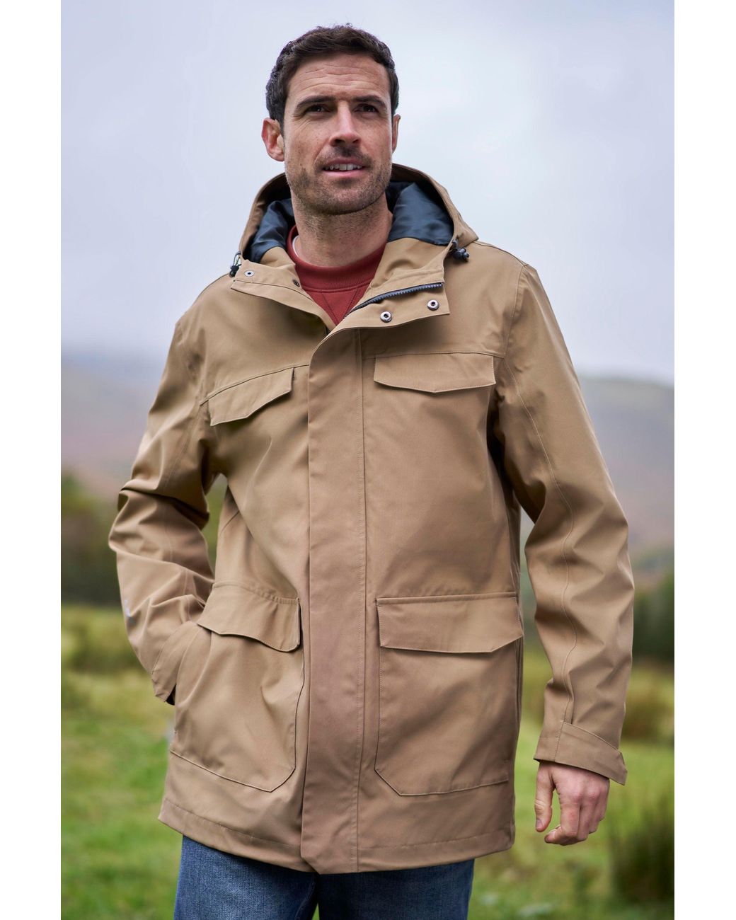 Mountain Warehouse Natural 'Rushes' Waterproof Jacket With Popper Fastening Everyday Adventure Coat for men