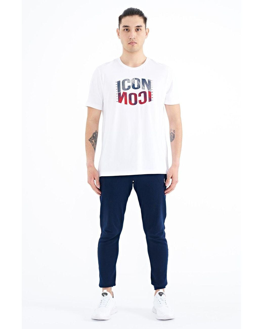 TOMMY LIFE White Printed Crew Neck T-Shirt With Patch for men