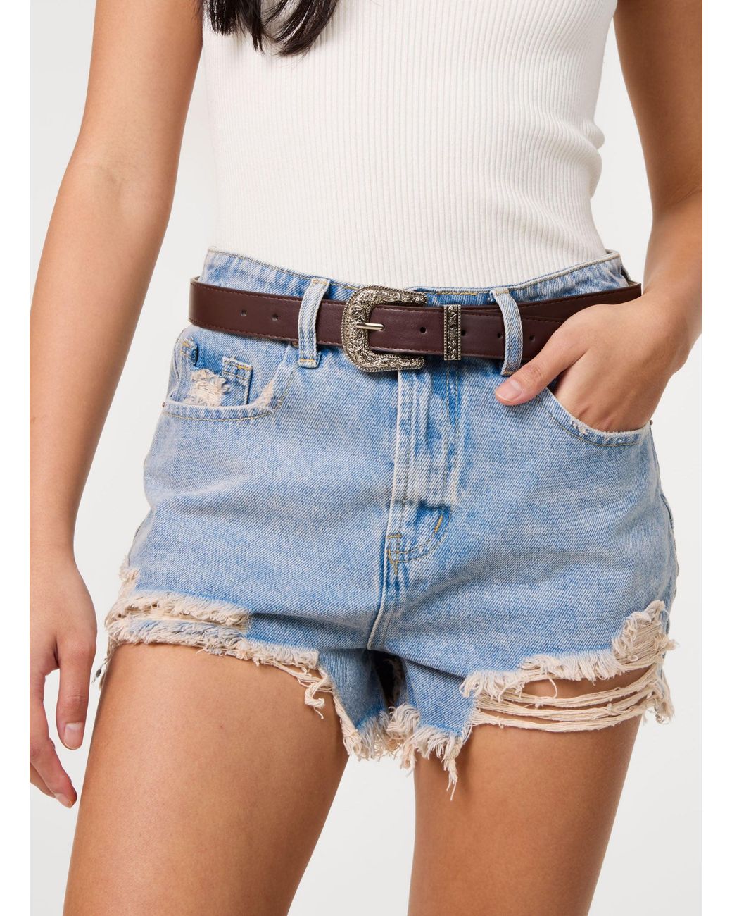 Pink Vanilla Gray Distressed Denim Shorts