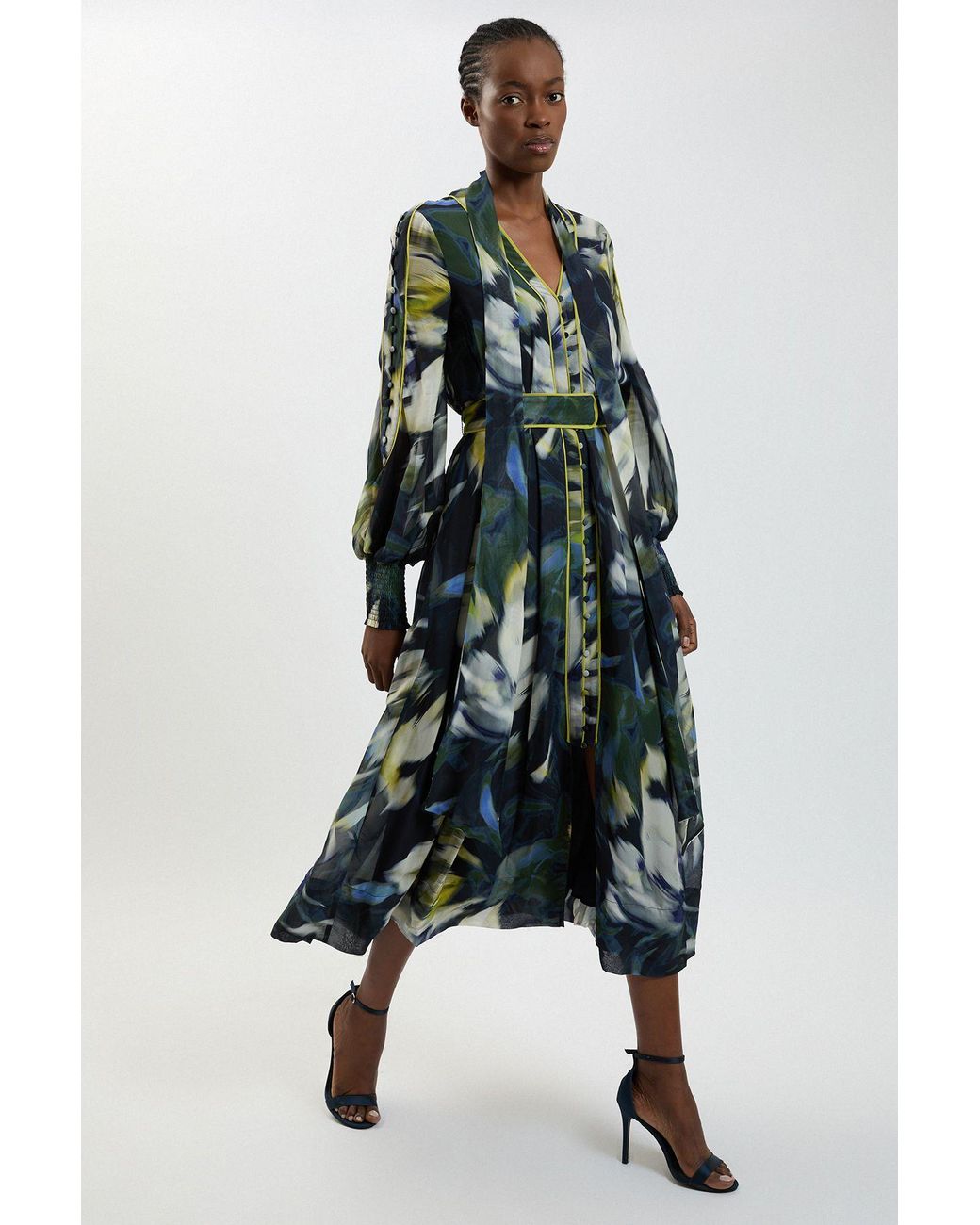 Karen Millen Blue Petite Viscose Floral Print Woven Maxi Dress