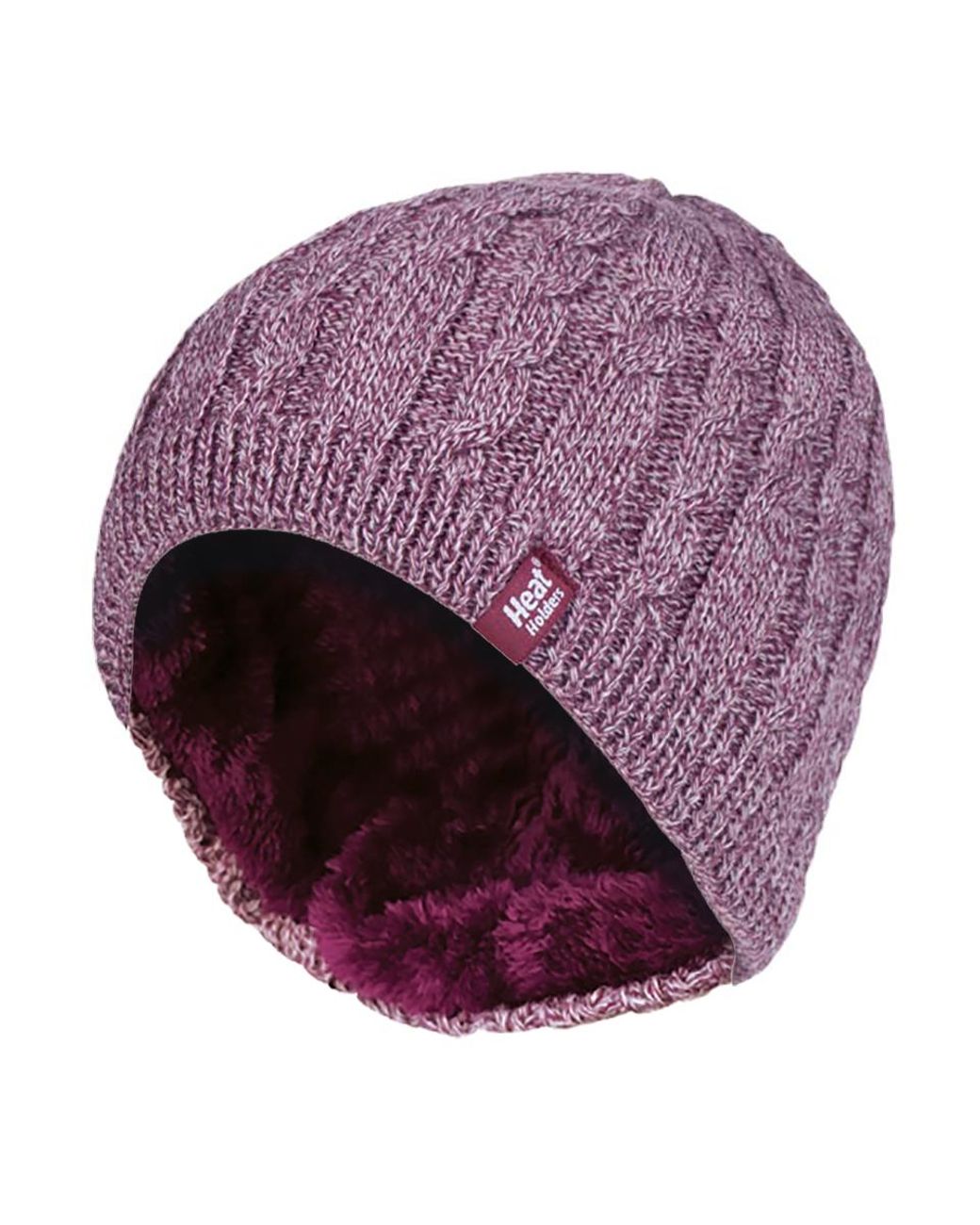 Heat Holders Purple Ribbed Cable Knit Fleece Lined Thermal Knitted Beanie Hat