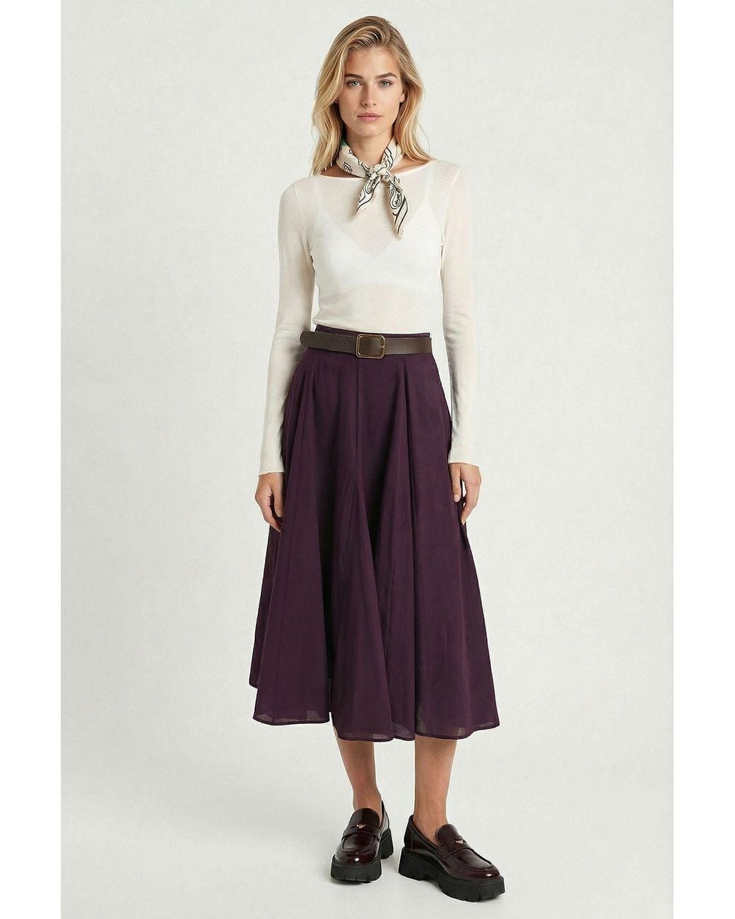 Happiness İstanbul Purple High Waist A-Line Midi Skirt