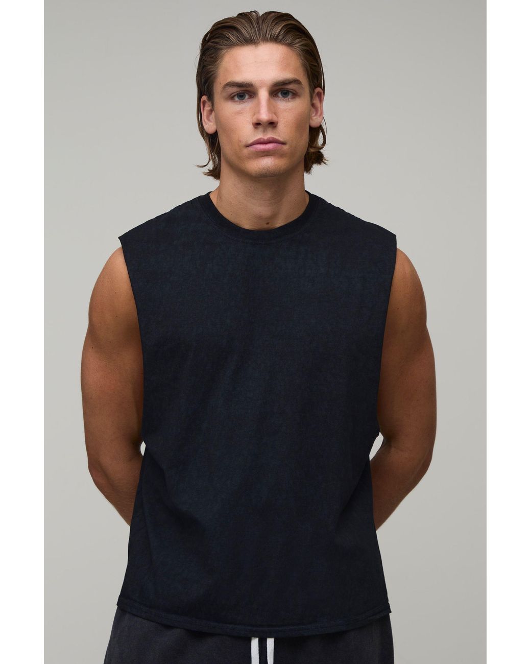 BoohooMAN Blue Regular Spray Wash Tank Cotton for men