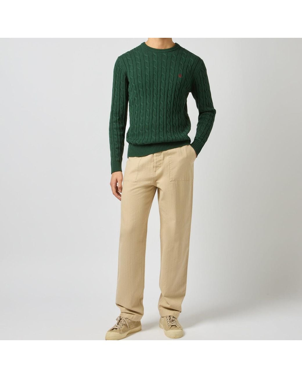 Joules Green Cable Crew Sweater Cotton for men