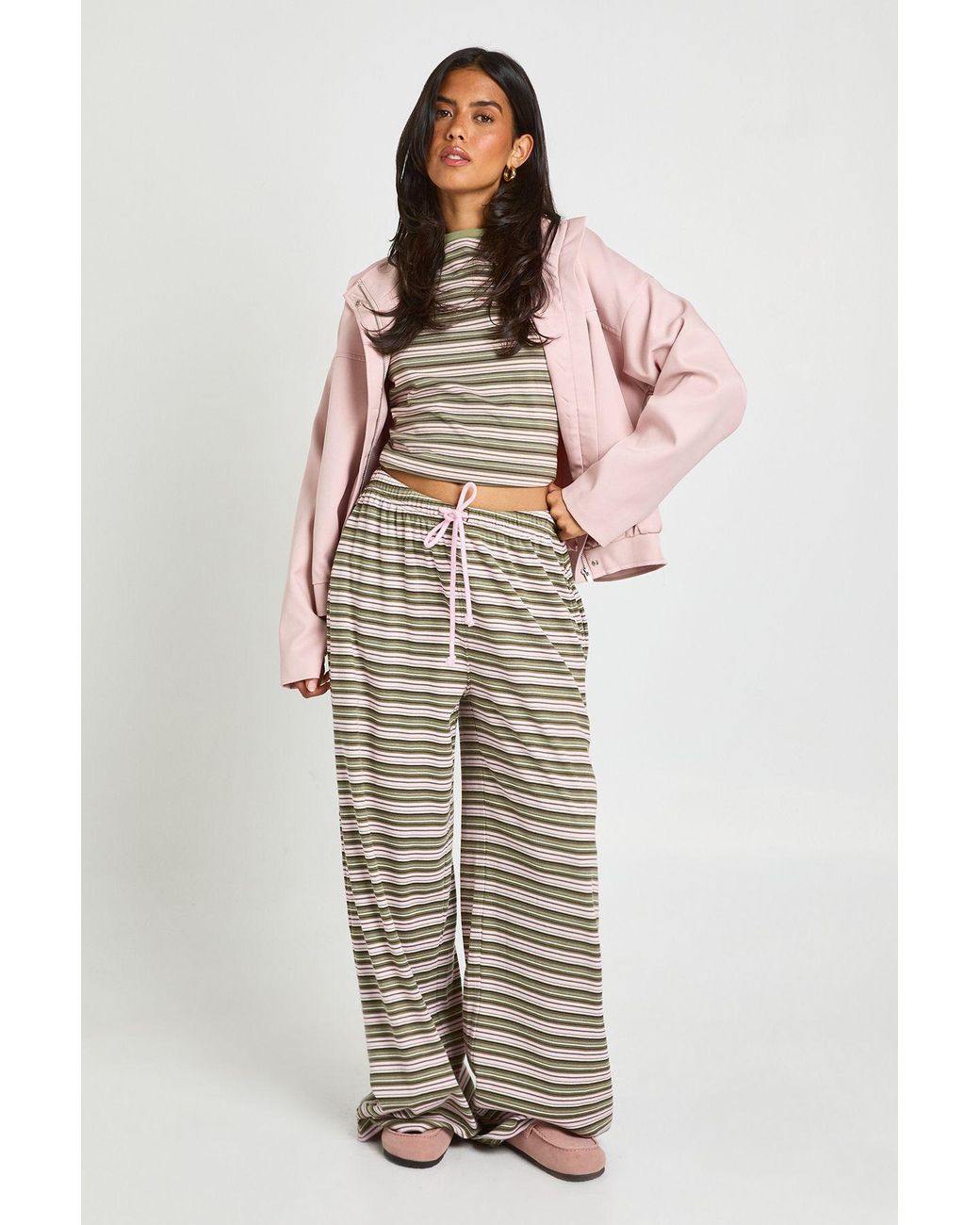 Boohoo White Stripe Rib Straight Leg Trouser