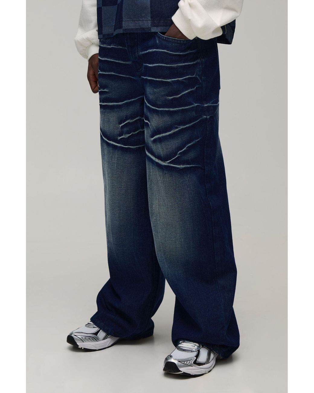 BoohooMAN Blue Baggy Rigid Acid Wash Denim Jeans for men