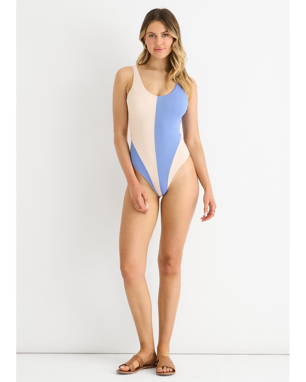 Gini London White Multi Contrast Panel Swimsuit