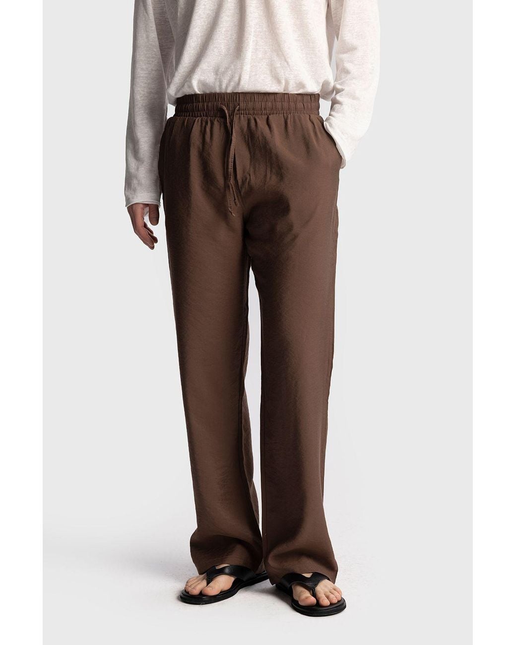 Giesto Brown Relaxed Fit Tencel Pants for men