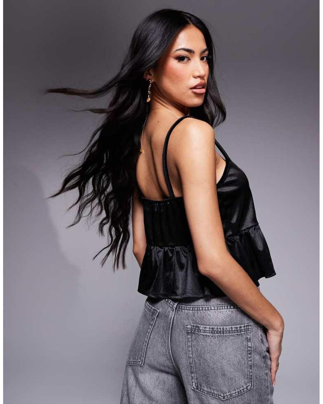 ASOS Black Velvet Bow Detail Square Neck Cami