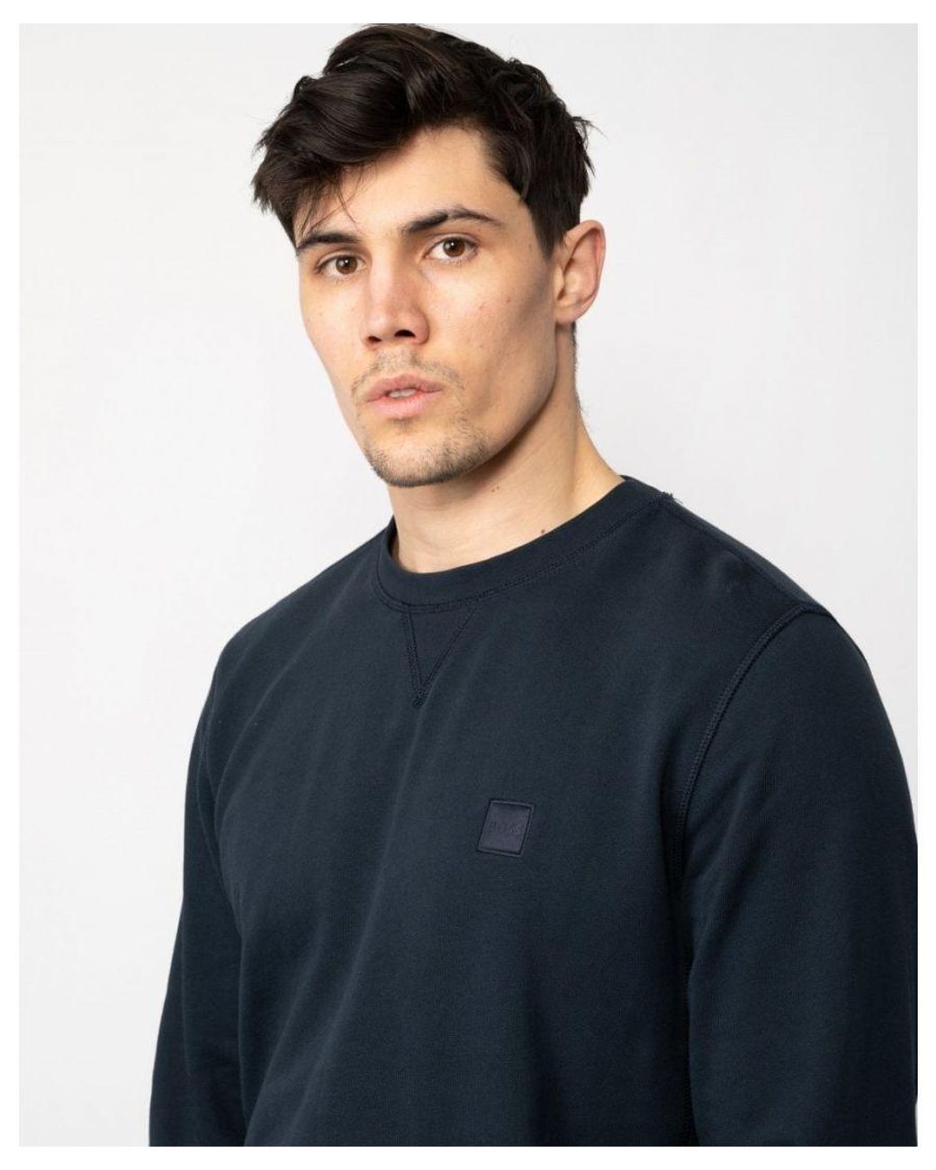 Boss Blue Westart Crew Neck Sweatshirt With Logo Patch Nos for men