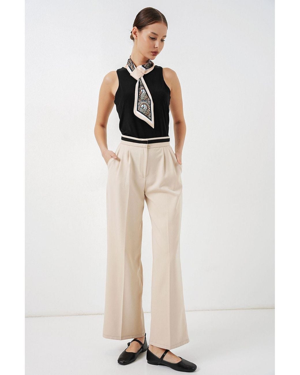 Bigdart Natural High Waist Wide Leg Trousers With Pockets