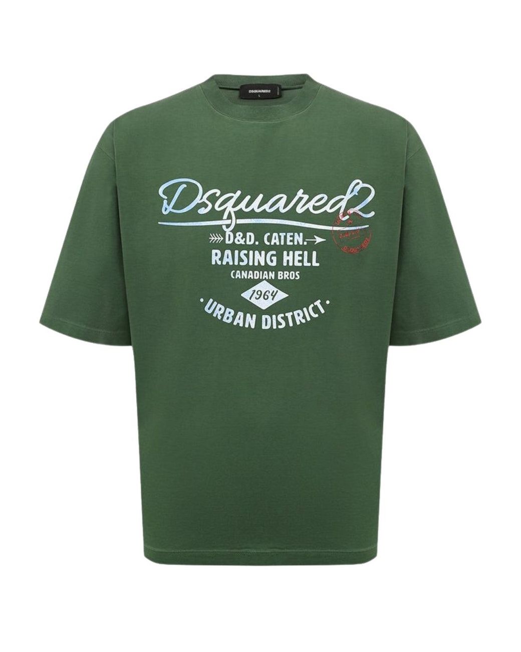 DSquared² Green Branded Raising Hell Logo T-Shirt Cotton for men