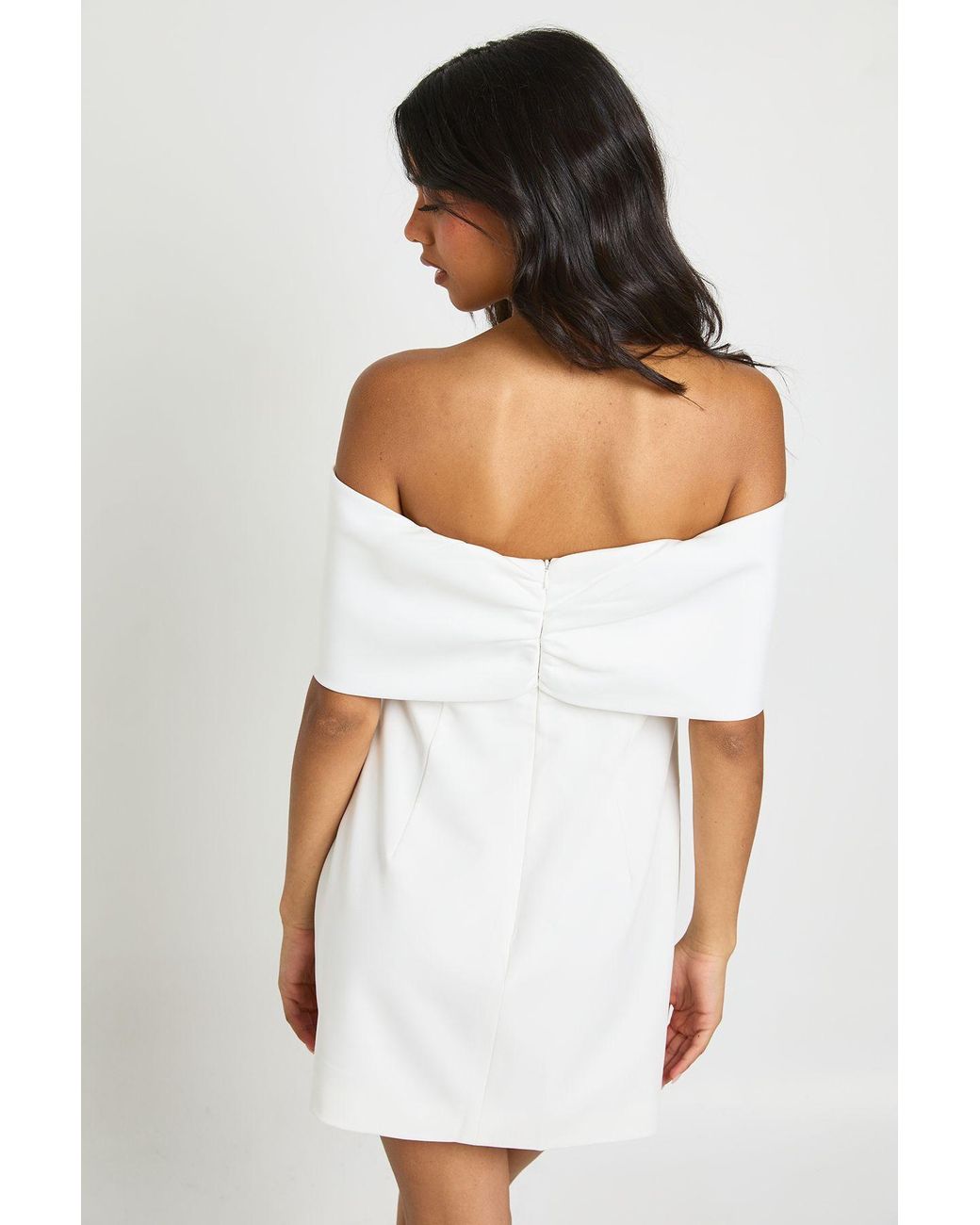 Boohoo White Satin Bow Detail Bardot Mini Dress