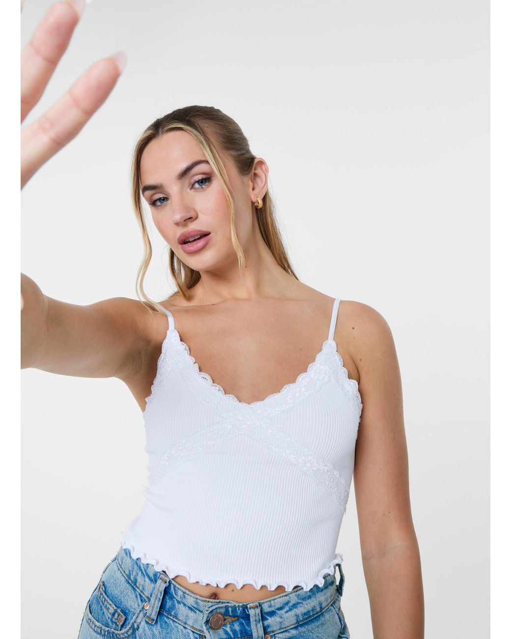 Pink Vanilla White Lace Cami Rib Top