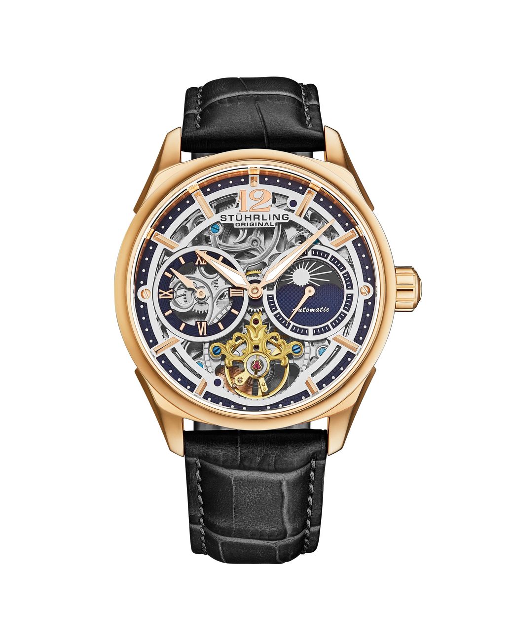 Stuhrling Gray Vanguard 1019 Dual Time Automatic Skeleton for men