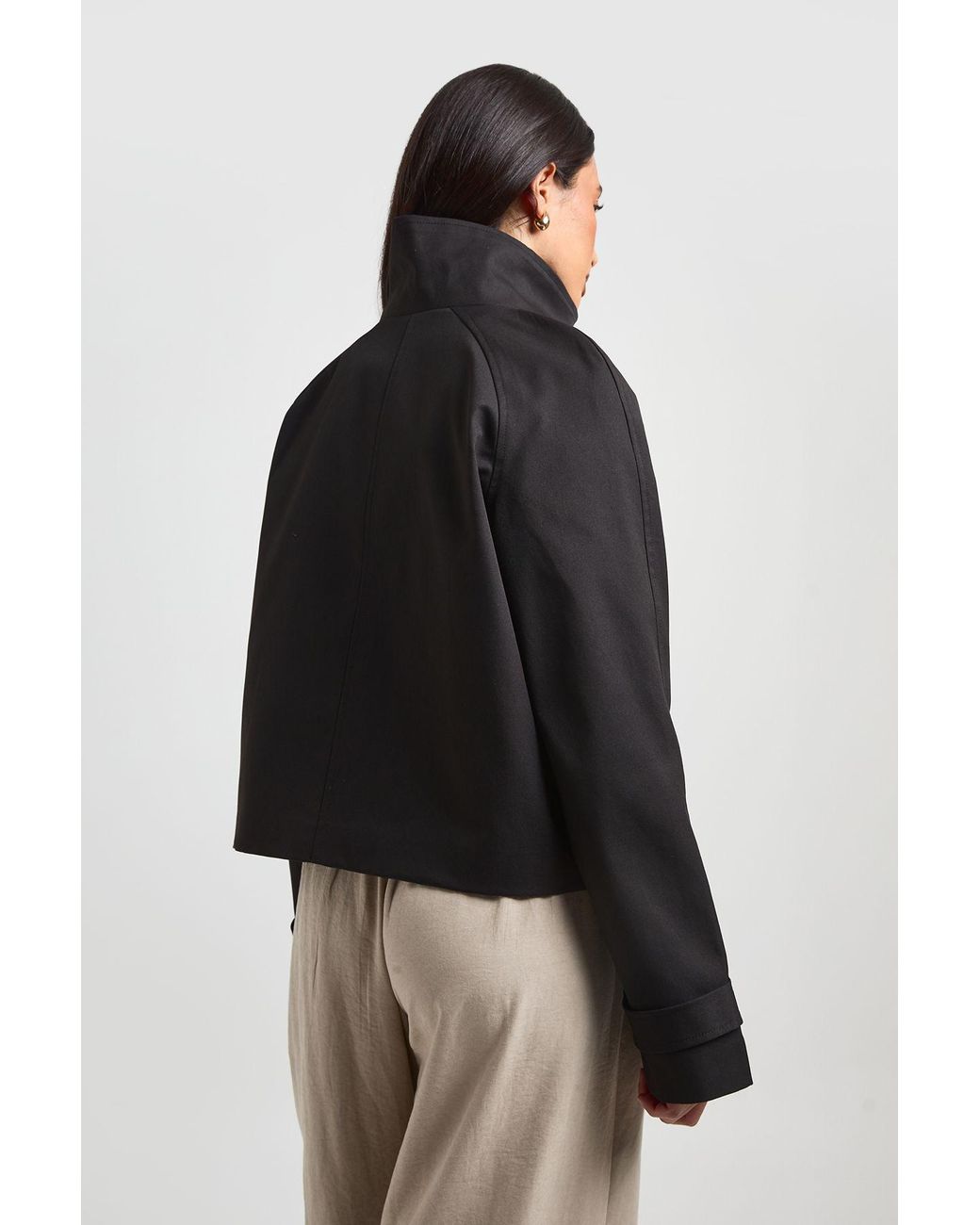 Boohoo Black Funnel Neck Button Up Trench Coat
