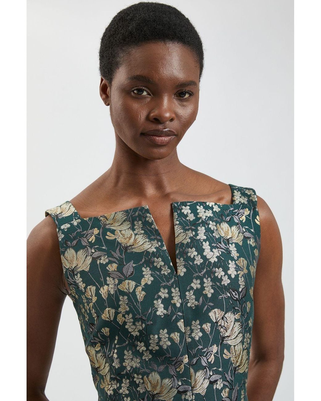 Karen Millen Green Jacquard Maxi Tailored Dress