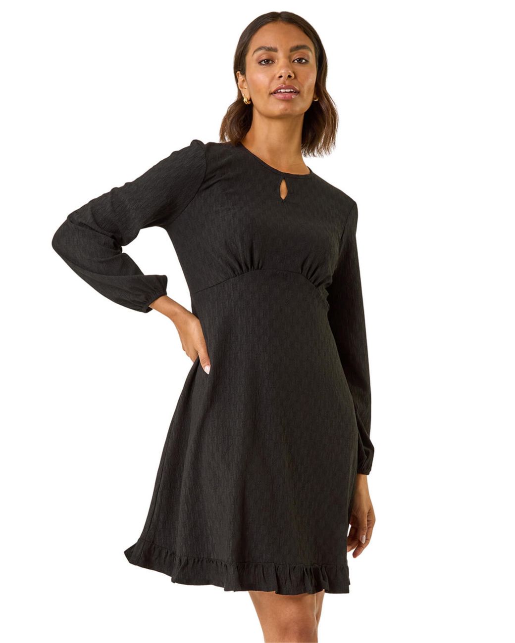 Roman Black Textured Spot Keyhole Dress