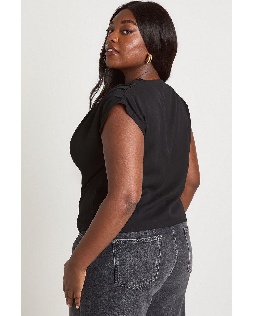 Boohoo Black Plus Chiffon High Cowl Neck Top