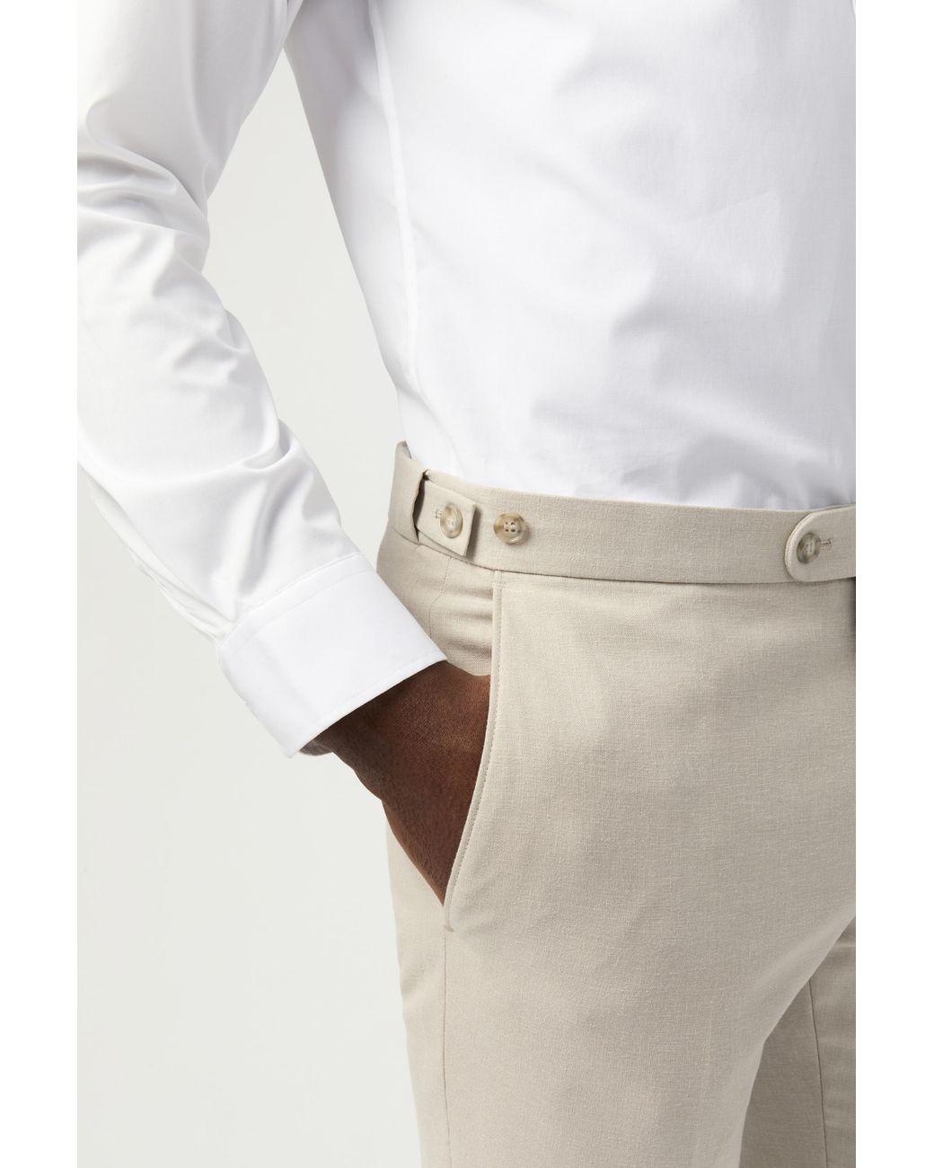 Alexandre Silver Label Natural Tailored Fit Stone Linen Trousers for men
