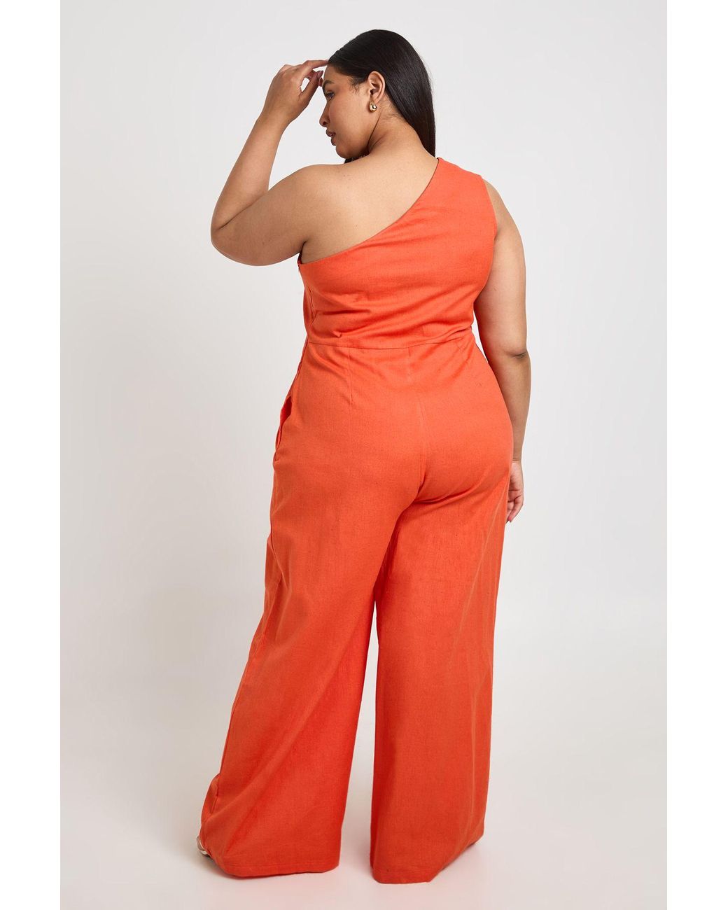 Boohoo Red Plus Linen One Shoulder Jumpsuit