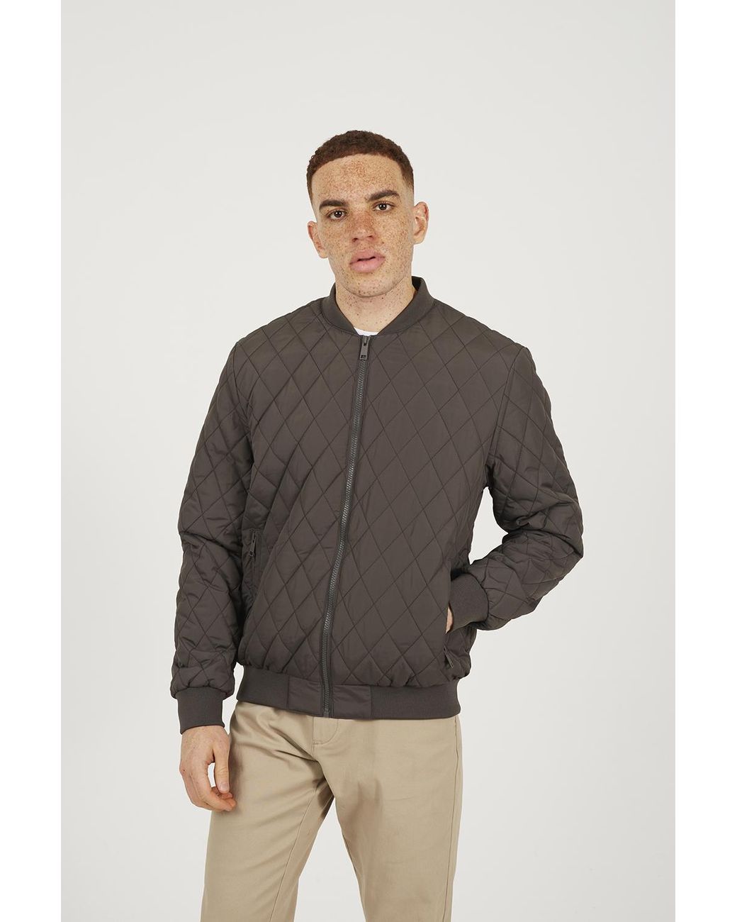 Brave Soul Gray Diamond Quilted Bomber Jacket for men