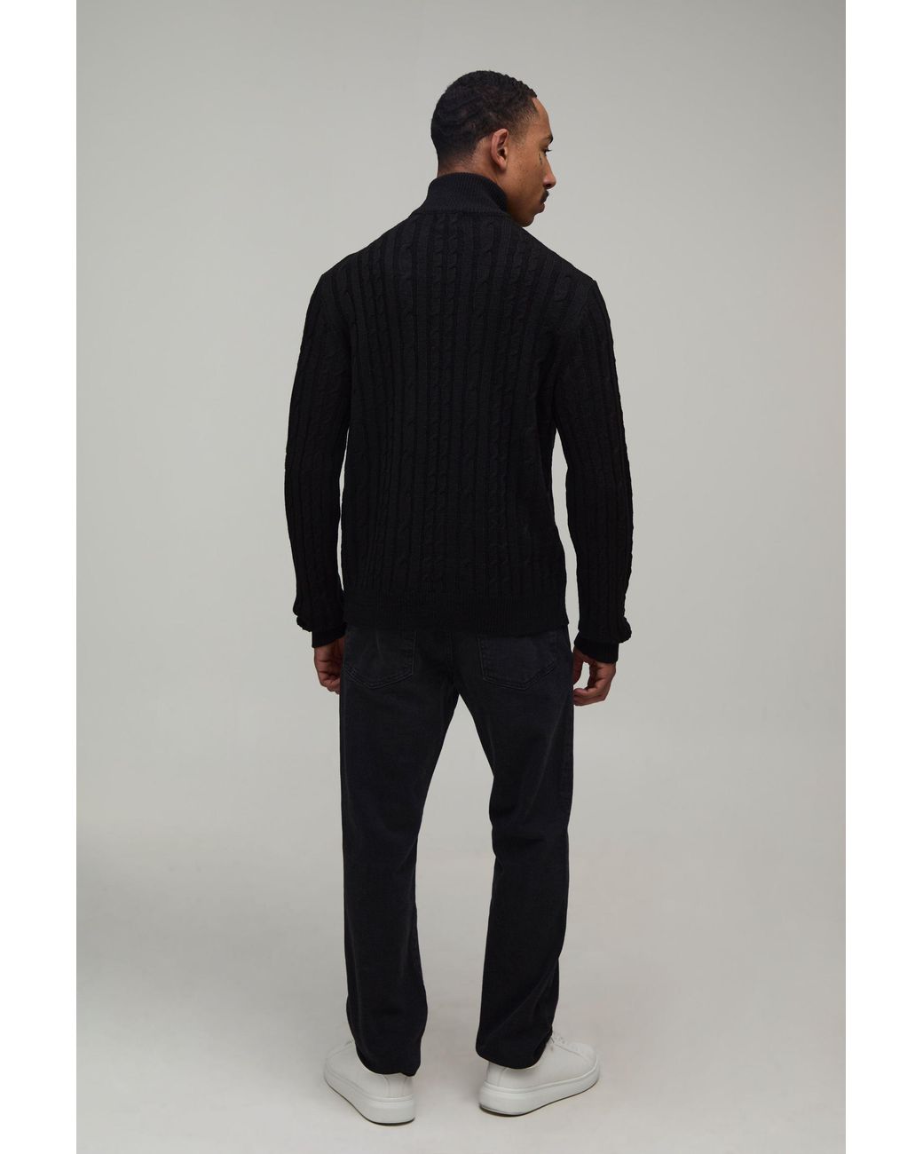 BoohooMAN Blue Regular Fit 1/4 Zip Cable Knitted Jumper for men