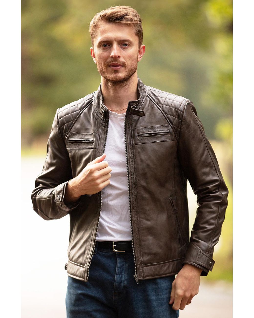 Ashwood Leather Green 'Bronx' Real Biker Jacket for men