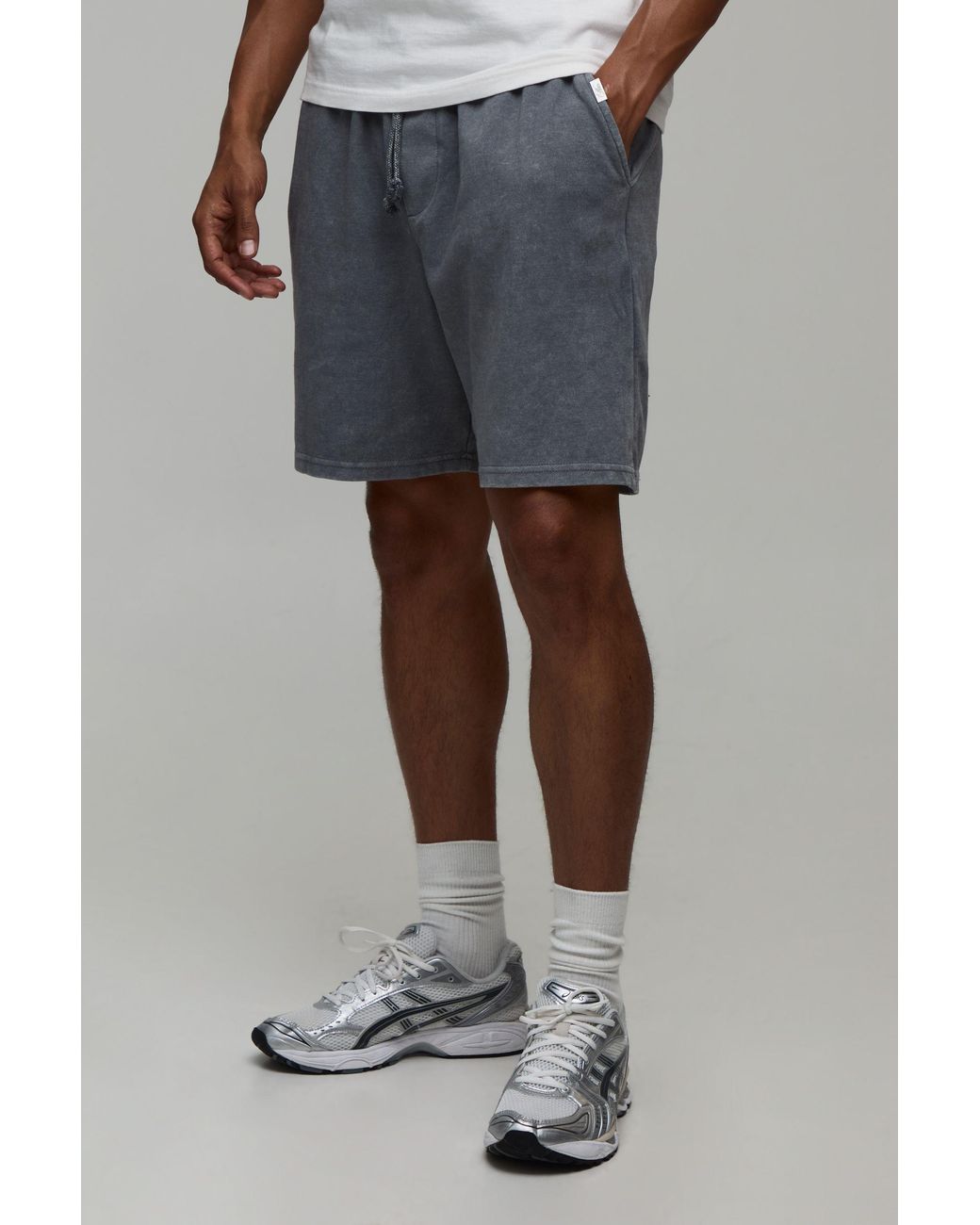 BoohooMAN Gray Baggy Premium Interlock Seam Detail Washed Short for men