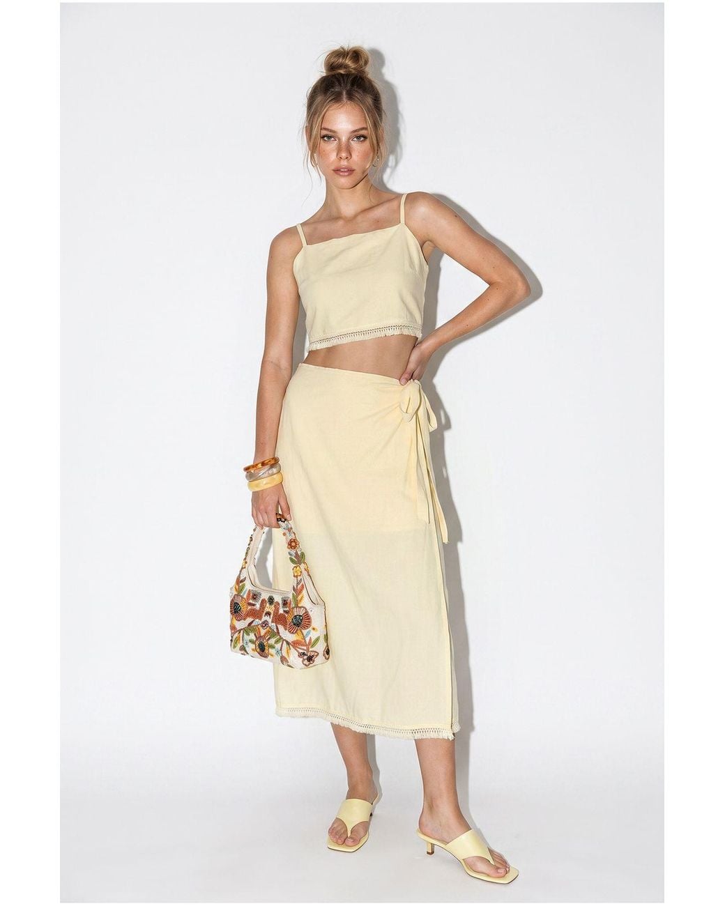 Bianco Lucci Natural Two-Piece Viscose Cotton Blouse And Skirt Set