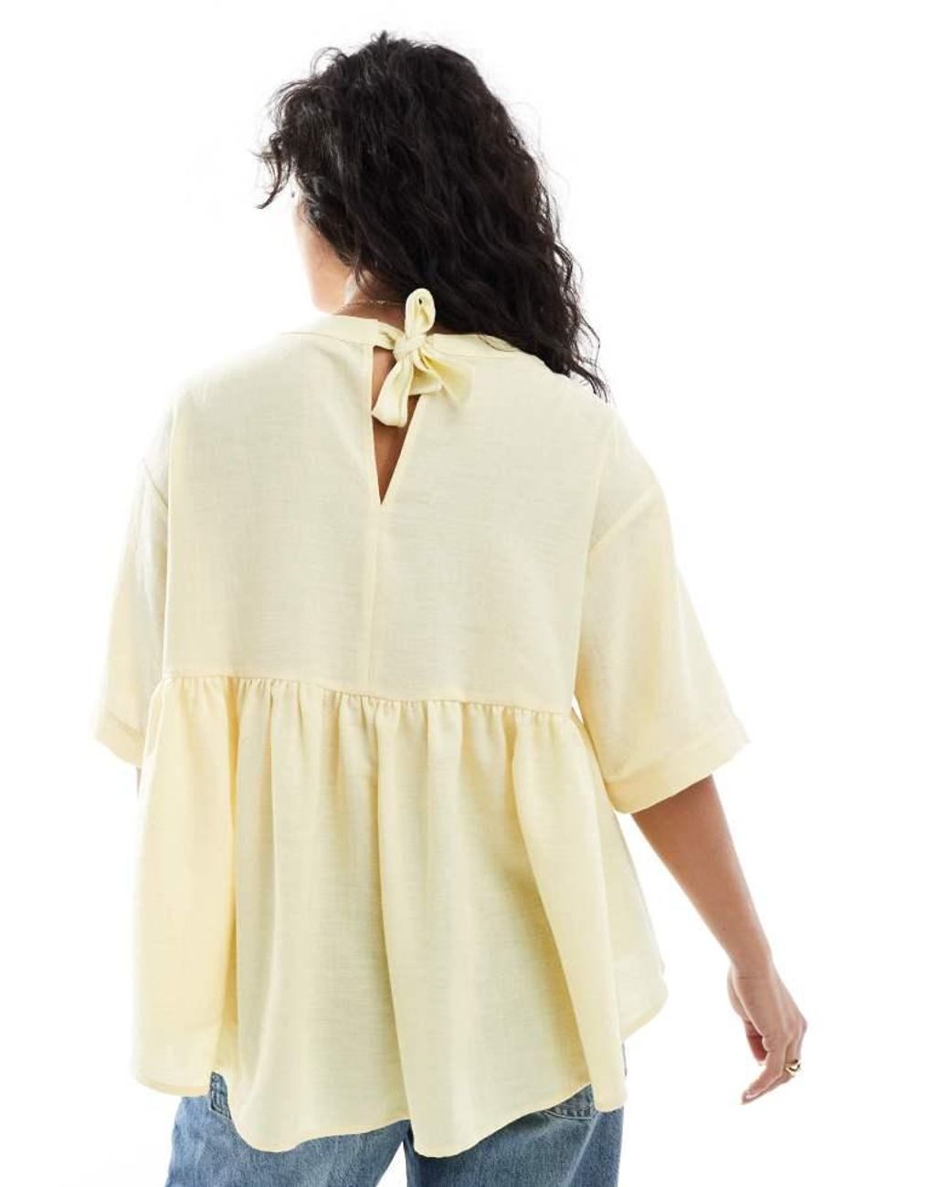ASOS Natural Volume Tie Back Short Sleeve Top